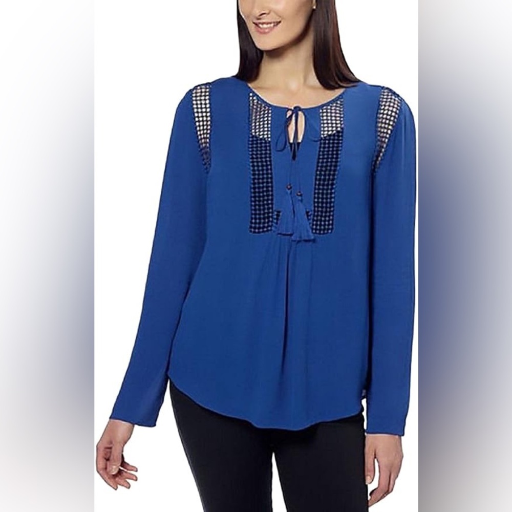 JOSEPH A.  Blue Crinkle Top w/ Crochet Details